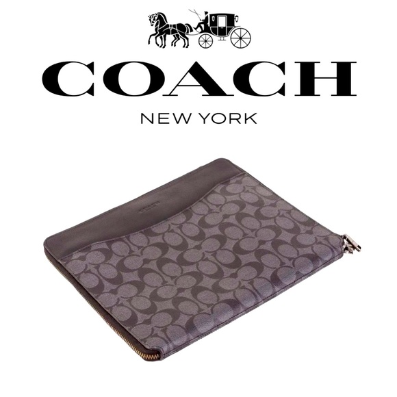 Coach Tech Case In Signature Canvas Bag Color: CHARCOAL/BLACK 11 1/4"L X8 3/4"H - Picture 1 of 11